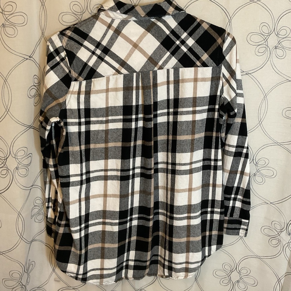 Marleylilly Shirt Women Blk/Brn/Wht Plaid Flannel Long Sleeve Western Medium - Picture 2 of 8